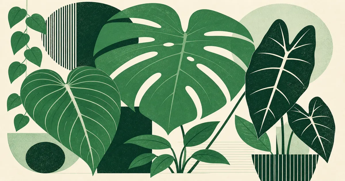 Geometric screenprint illustration of collector aroid leaf shapes