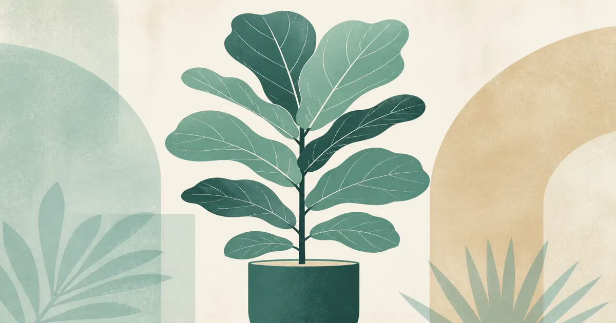 Geometric screenprint of large fiddle leaf fig leaves on seafoam mist paper