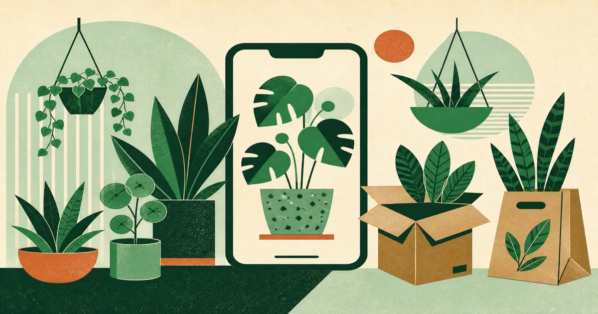Geometric screenprint illustration of plants ready for marketplace listing