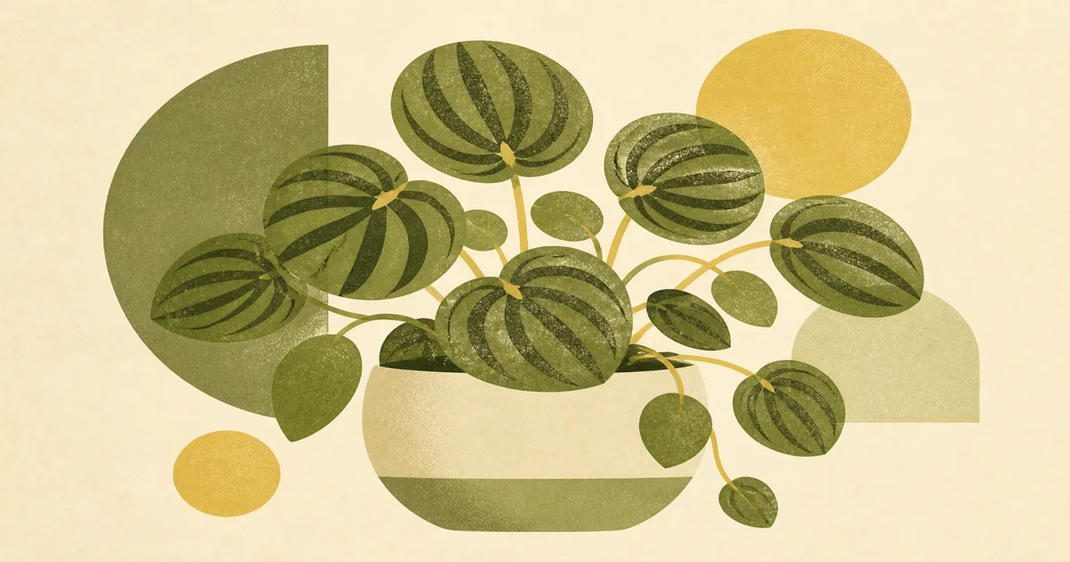 Geometric screenprint of round peperomia leaves on olive cream paper