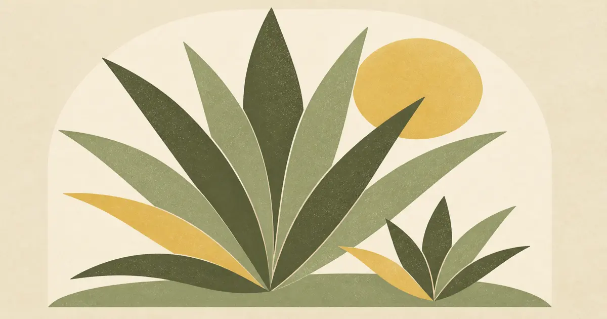 Geometric screenprint of a mother plant with a small pup beside it