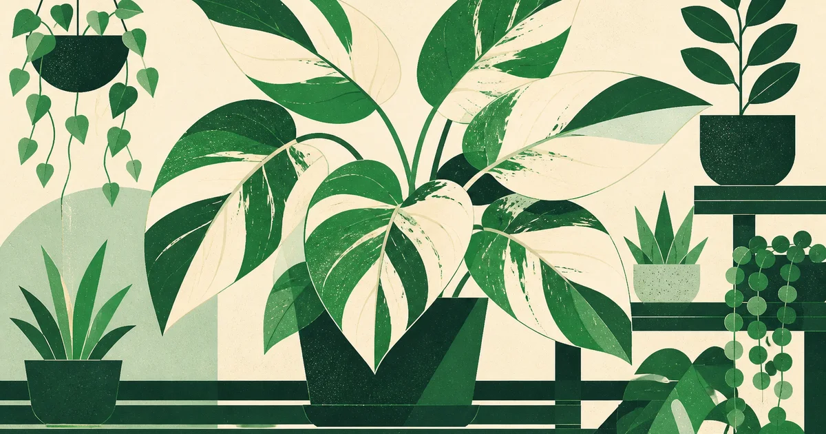 Geometric screenprint illustration of a rare variegated houseplant