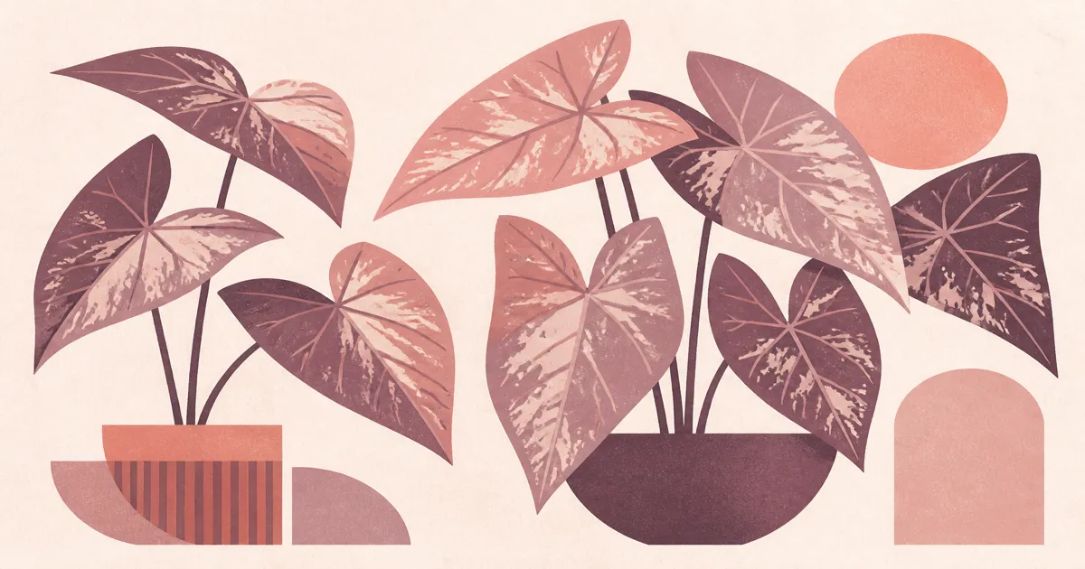 Geometric screenprint of arrowhead syngonium leaves with variegation shapes
